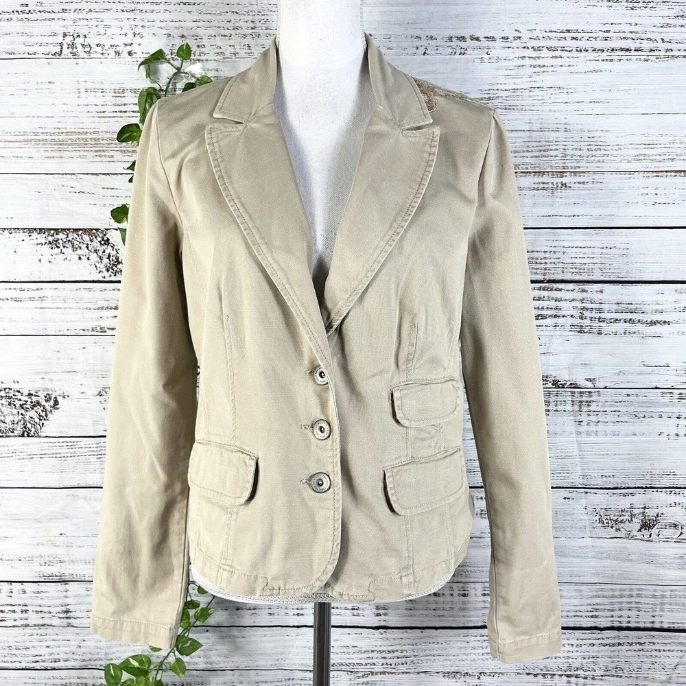 Allen Schwartz ABS Jacket sz Small Gold Sparkle Linen Fringe Boho Wedding Career
